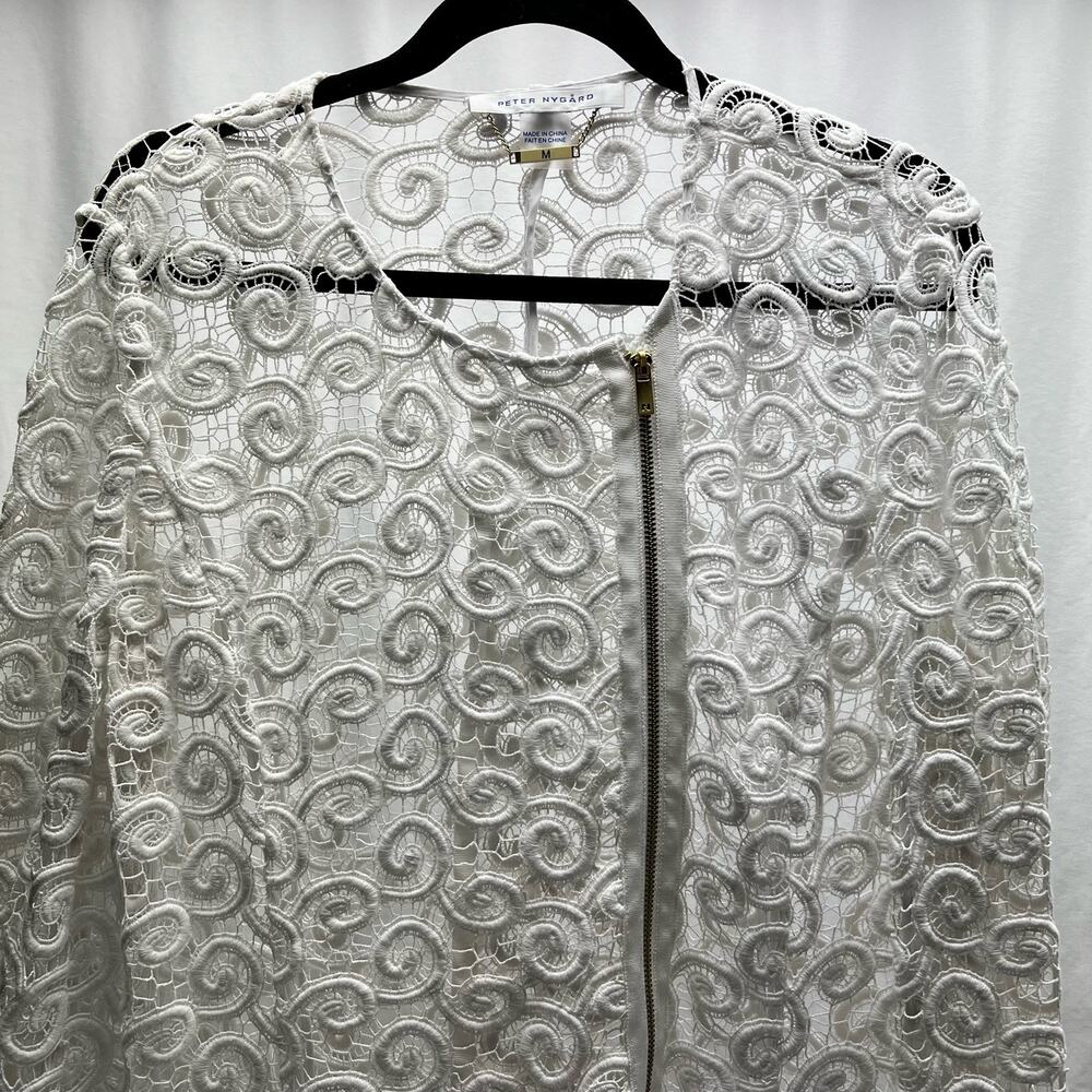 Peter Nygard Cardigan Sweater Women's Medium Ivory Lace Full Zip Front NWT $199